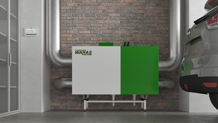 Sistem integrat Wanas Combo pentru ventilație, încălzire și răcire montat într-un garaj
