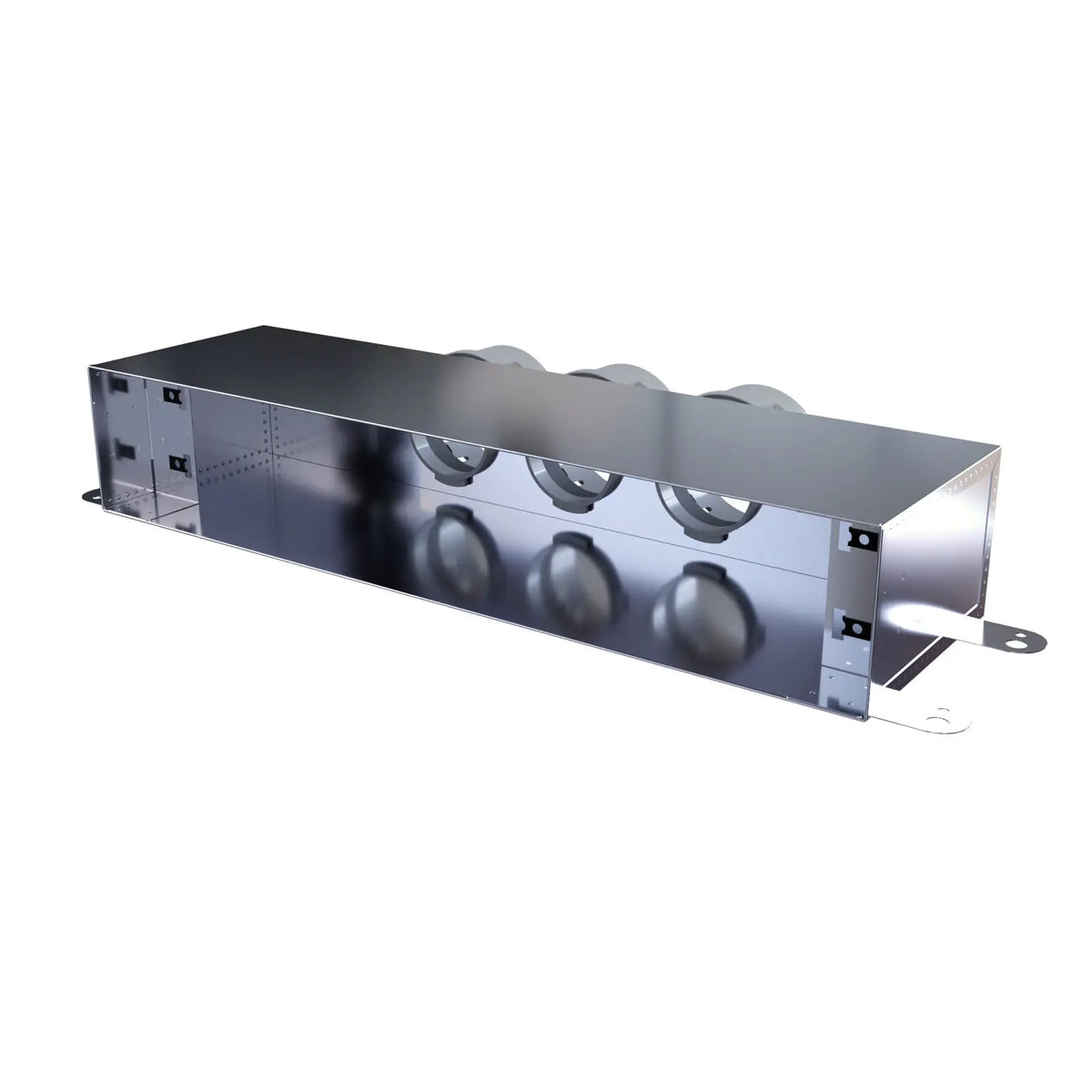 Cutie plenum de tavan / perete pentru grilă liniară – variantă liniară 3x75 pentru tub flexibil si vedere gol pentru grilaj liniar - sistem de ventilație cu recuperare de căldură - Smartvent.ro Baia Mare