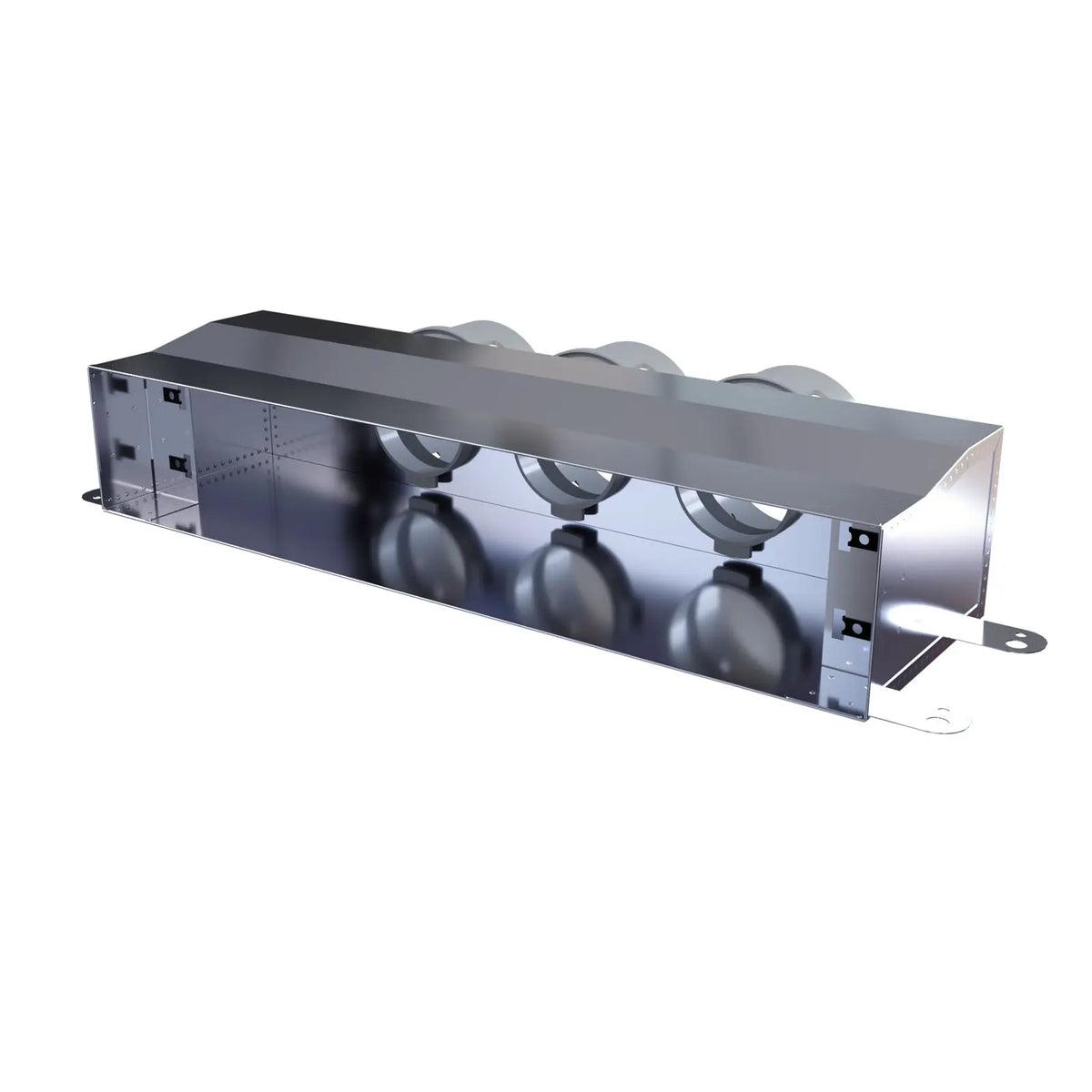 Cutie plenum de tavan / perete pentru grilă liniară – variantă liniară 3x90 vedere gol pentru grilaj liniar - sistem de ventilație cu recuperare de căldură - Smartvent.ro Baia Mare