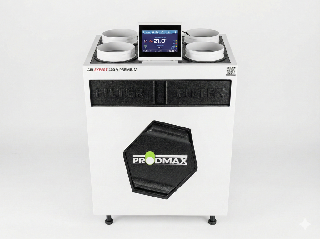 Centrala de ventilatie Prodmax Air Expert Premium impreuna cu un modul de control, Compit Aero Neno Color 4.