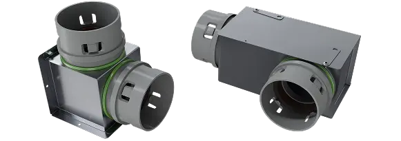 Cot 90° din inox pentru tub flexibil Ø75 mm – variantă orizontală și verticală