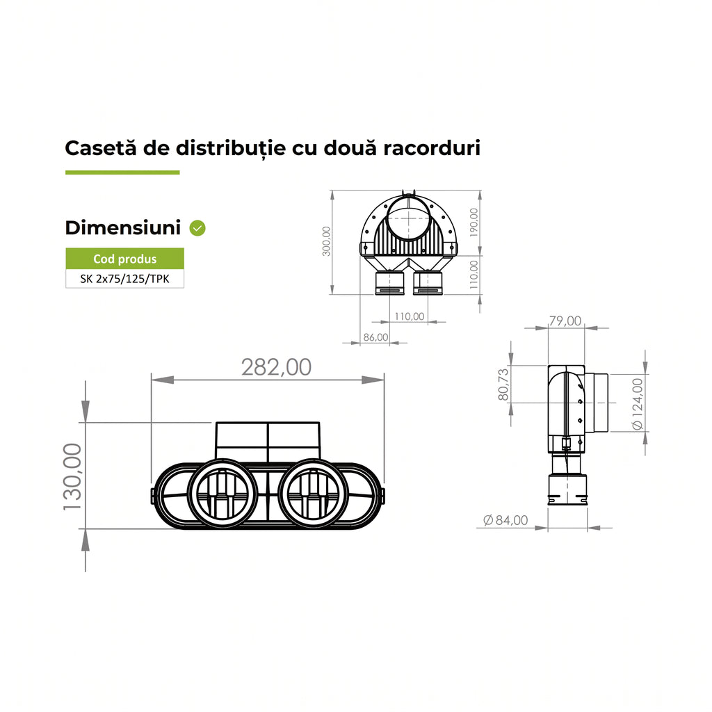 Plenum 2x75/125 socket racordare scurt