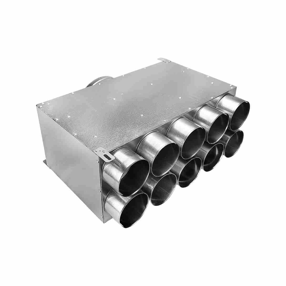 Cutie_distributie_liniar_10_75_160 vedere lateral iesiri otel pentru tub flexibil - sistem de ventilație cu recuperare de căldură - Smartvent.ro Baia Mare