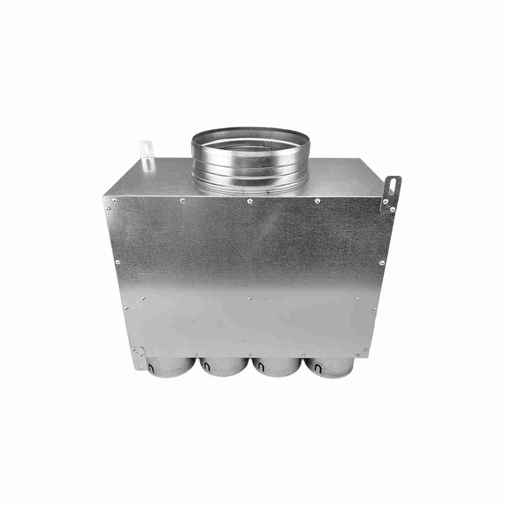 Cutie distributie liniar 8×75 / Ø160 vedere racord principal si racorduri pentru tub flexibil sistem de ventilatie