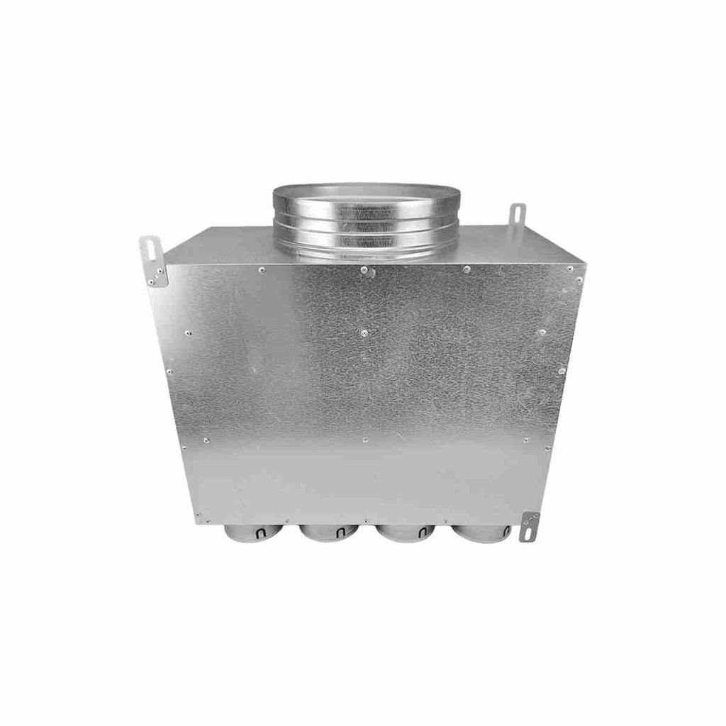 Cutie distributie unghiular simplu 8×75 / Ø200 vedere racord principal si racorduri pentru tub flexibil