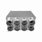 Cutie distributie unghiular simplu 8×75 / Ø200 vedere fata racorduri pentru tub flexibil sistem de ventilatie cu recuperator de caldura