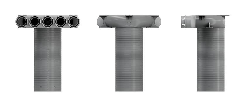 Cutie plenum PP 5x50 | 60 m³/h | Înălțime 60mm vedere fata, spate si lateral culoarea gri - ventilator cu recuperare de căldură | heat recovery ventilator - Smartvent.ro Baia Mare