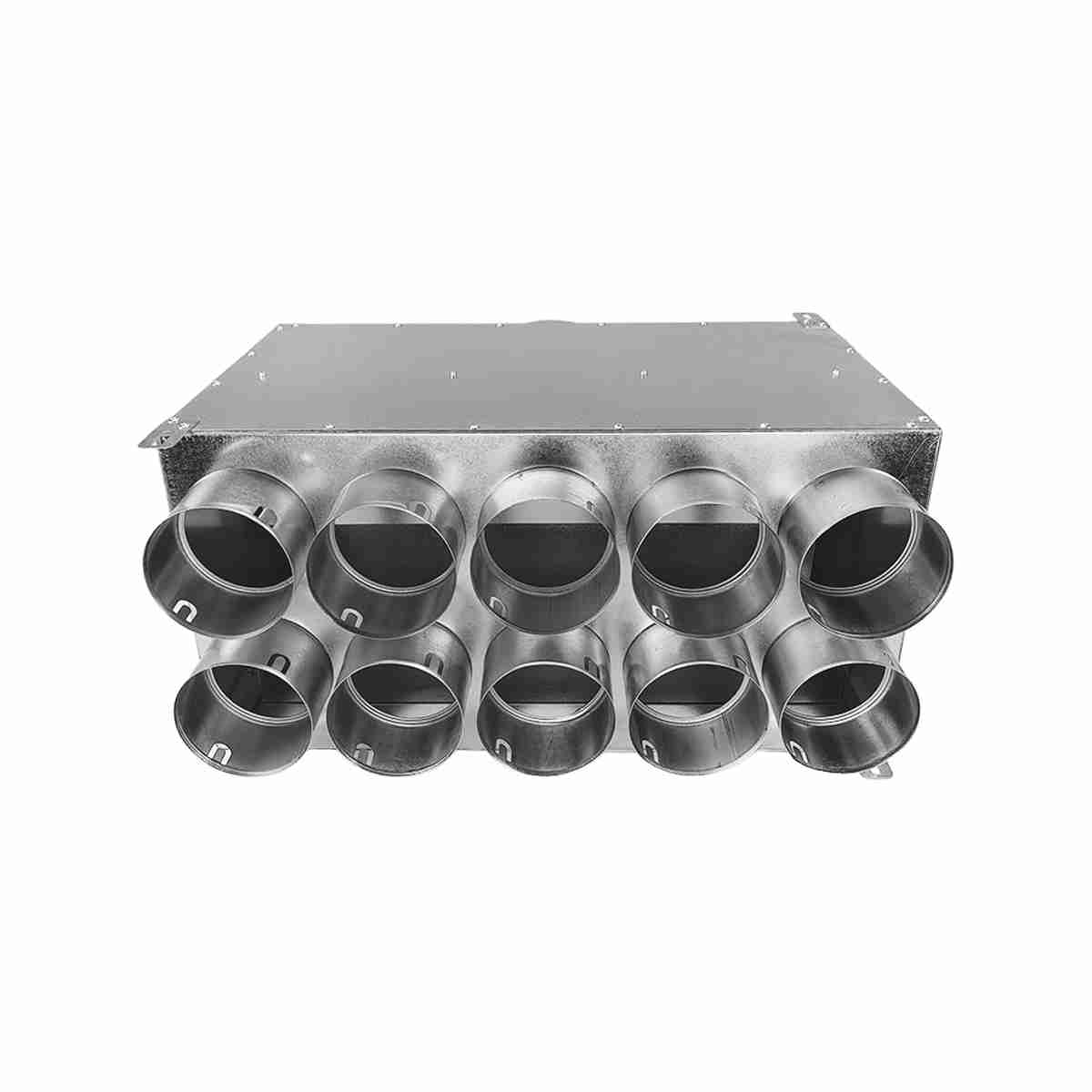  Distribuior liniar 10×75 / Ø200 vedere fata iesiri pentru tub fleibil  - sistem de ventilație cu recuperare de căldură - Smartvent.ro Baia Mare