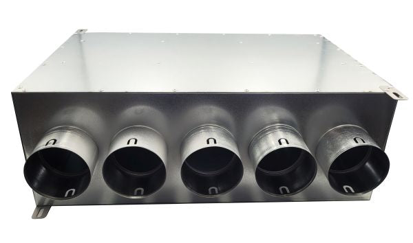 Distribuitorul liniar simplu, tip trecere 5×75 / Ø160  vedere racorduri pentru tub flexibil - sistem de ventilație cu recuperare de căldură - Smartvent.ro Baia Mare