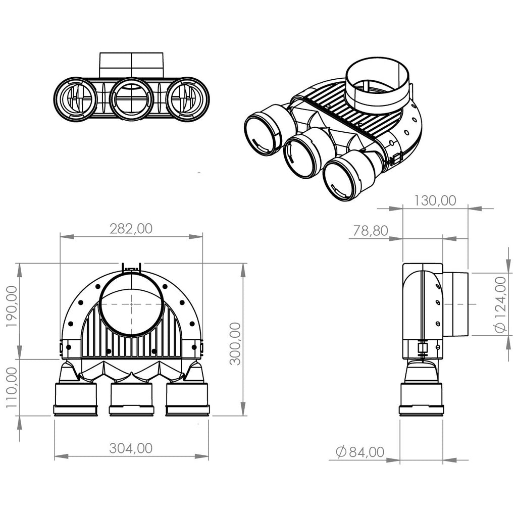 Plenum 3x75/125 socket racordare scurt