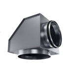 Cutie de racord la 90° pentru grilaj exterior în streașină, inox
