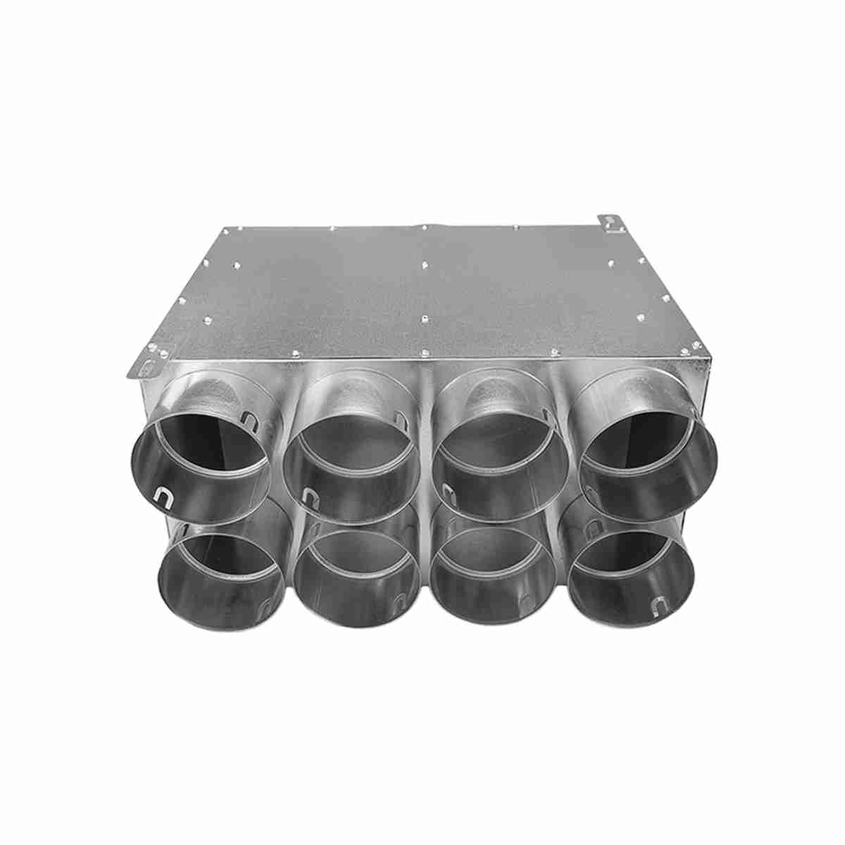 Cutie distributie liniar 8×75 / Ø160 vedere fata racorduri oentru tub flexibil - sistem de ventilație cu recuperare de căldură - Smartvent.ro Baia Mare