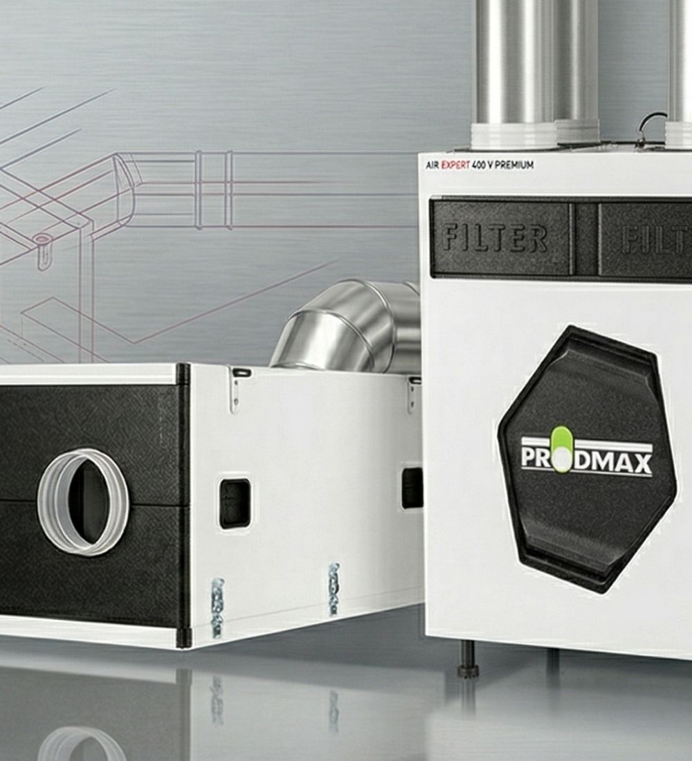 sistem de ventilatie prodmax fonoabsorbant si cutie alb cu tubulatura in parteneriat cu smartvent