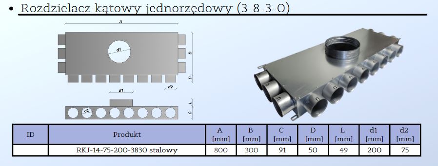Distribuitor unghiular simplu 14 (75-200-3-8-3-0) - sistem de ventilație cu recuperare de căldură - Smartvent.ro Baia Mare