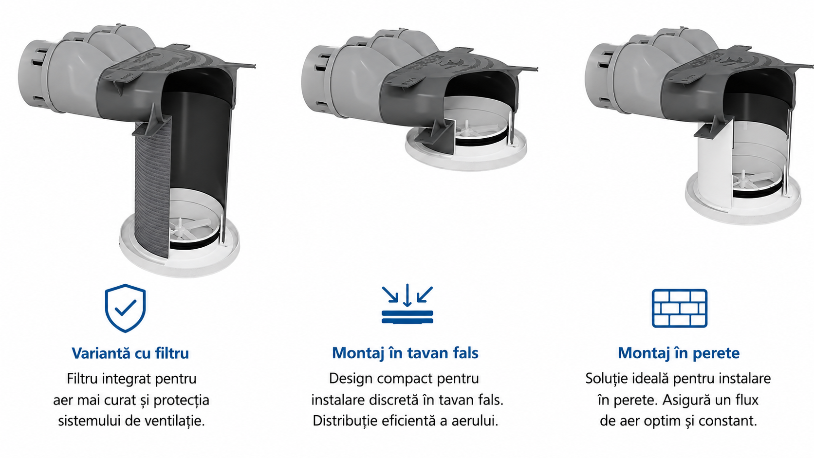 Cutie plenum PP 3×Ø75 / Ø125 mm – variantă de tavan și pardoseală - cutie de distribuție sistem ventilație - Smartvent.ro Baia Mare