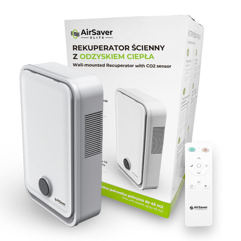 airsaver elite ventilator descentralizat/ perete cu recuperator de caldura senzor Co2 de la prodmax partener smartvent nord vest