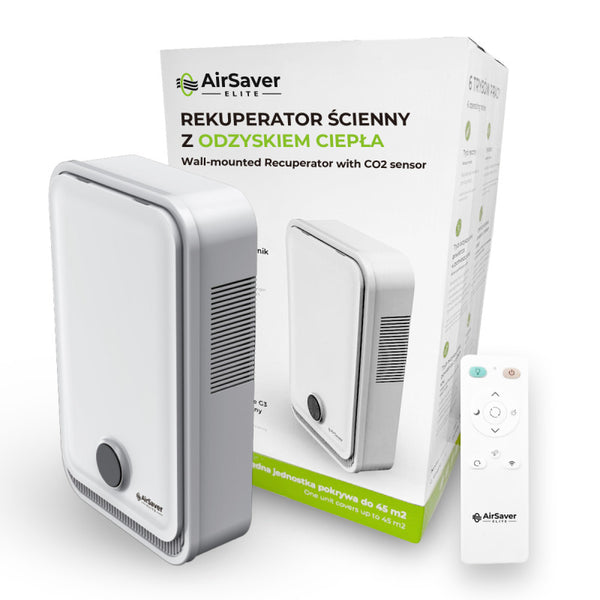 airsaver elite ventilator descentralizat/ perete cu recuperator de caldura senzor Co2 de la prodmax partener smartvent nord vest